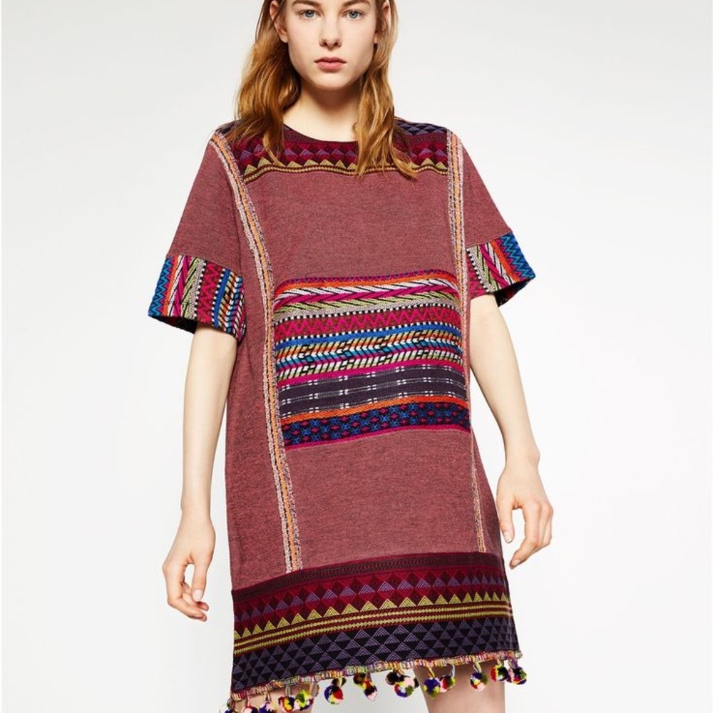 Zara TRF Tapestry Dress with Tassels